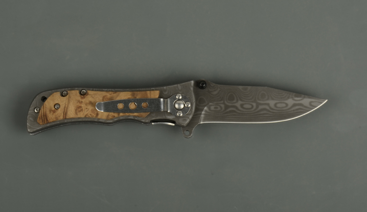 Нож складной Kosadaka N-F37W 20.5/12.0 см, дамасский, с деревянной накладкой