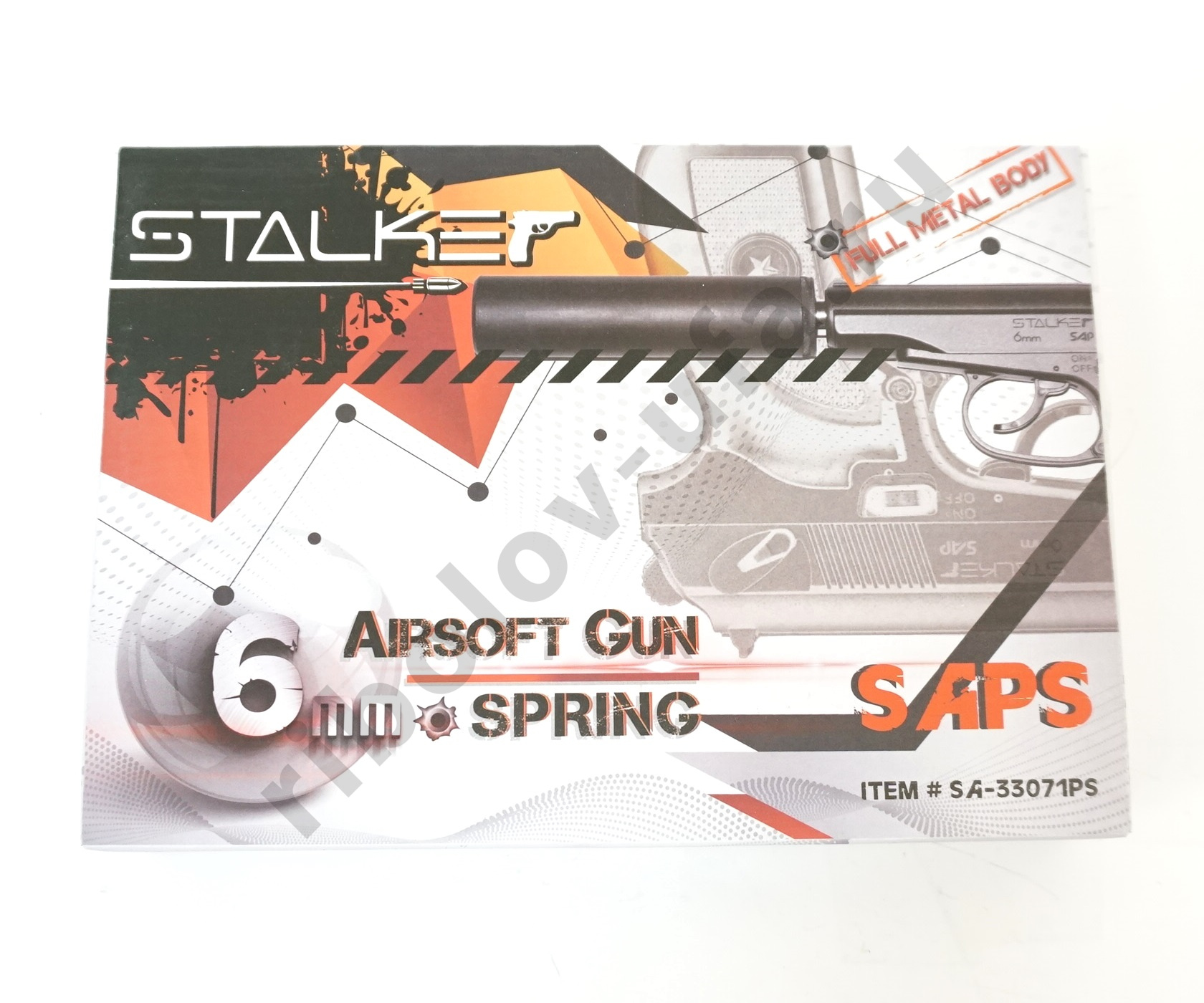 Пистолет пневм. Stalker SAPS Spring, кал 6мм + имитатор ПБС, металл (ПМ)