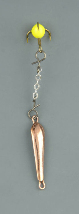 Блесна зимняя Пирс Малёк малый с чёртиком на цепочке медь (в блистере)