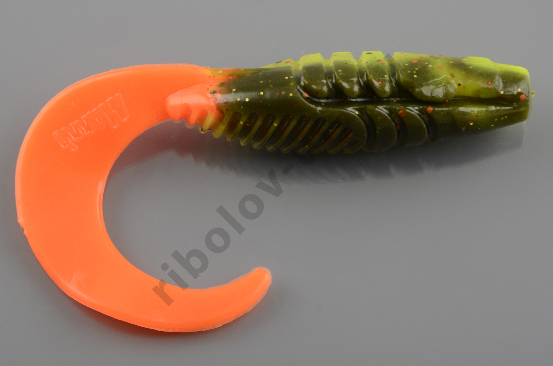 Силиконовая приманка Manns Rumba цв. 212 лимонно-болотн. с блест.и огненным хвостом (уп.15шт)