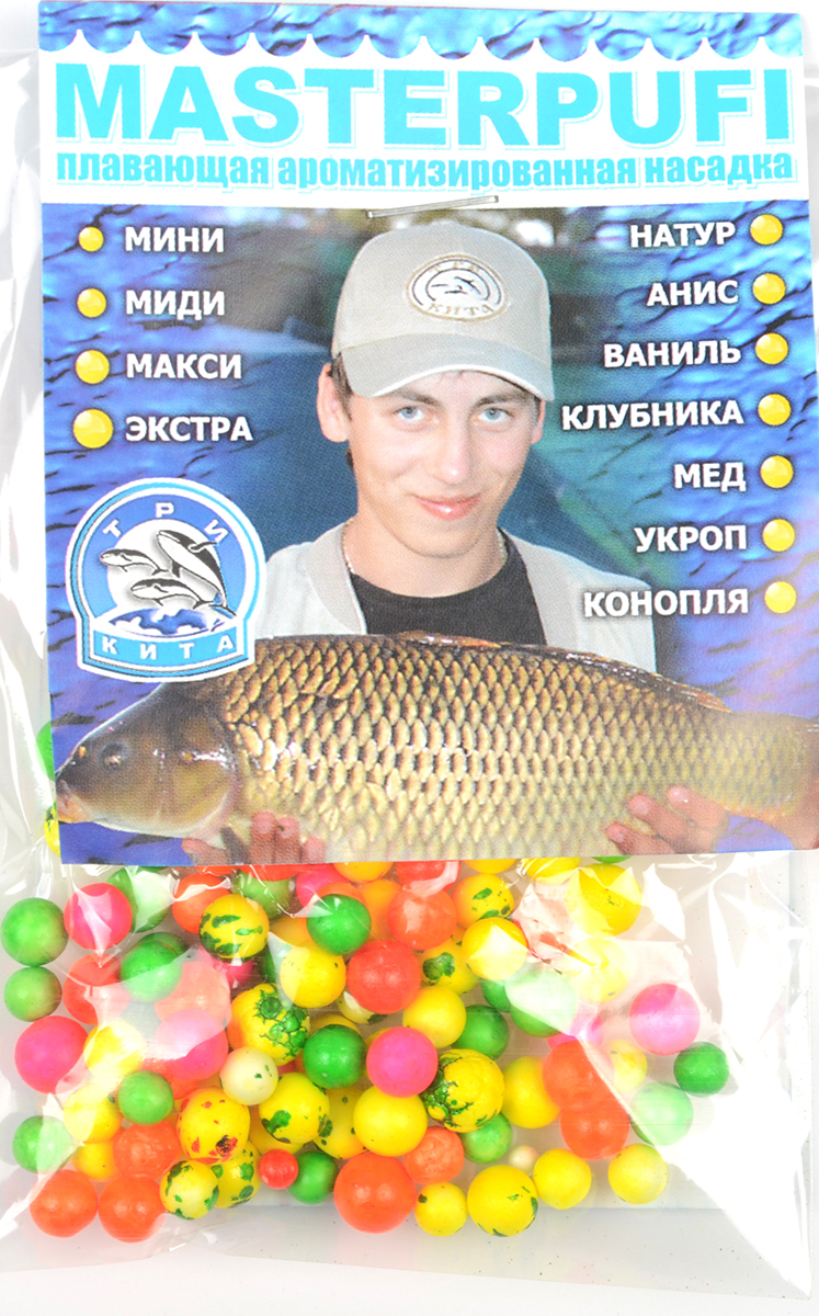 Плавающая насадка Три кита Мастер Пуфи d-9мм ассорти мед