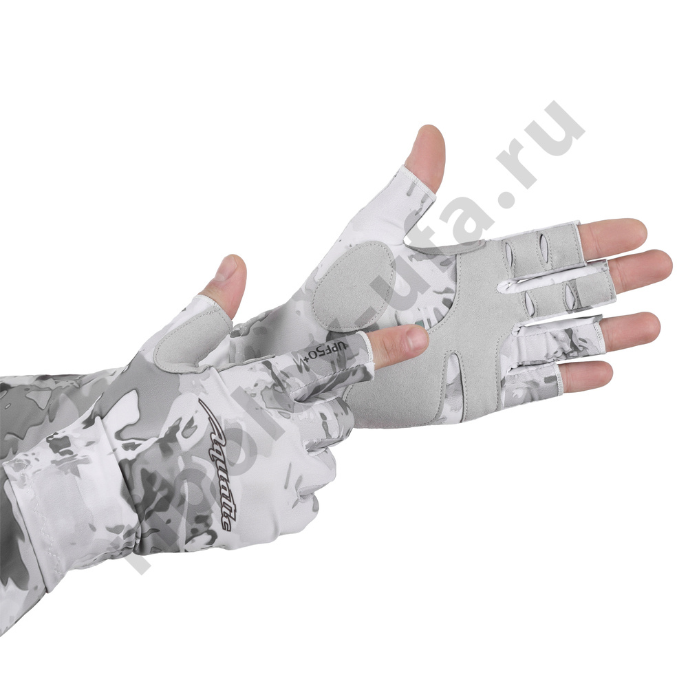 Перчатки Aquatic для рыбалки летние  UPF50+ (цвет: White Camo, размер L/XL)