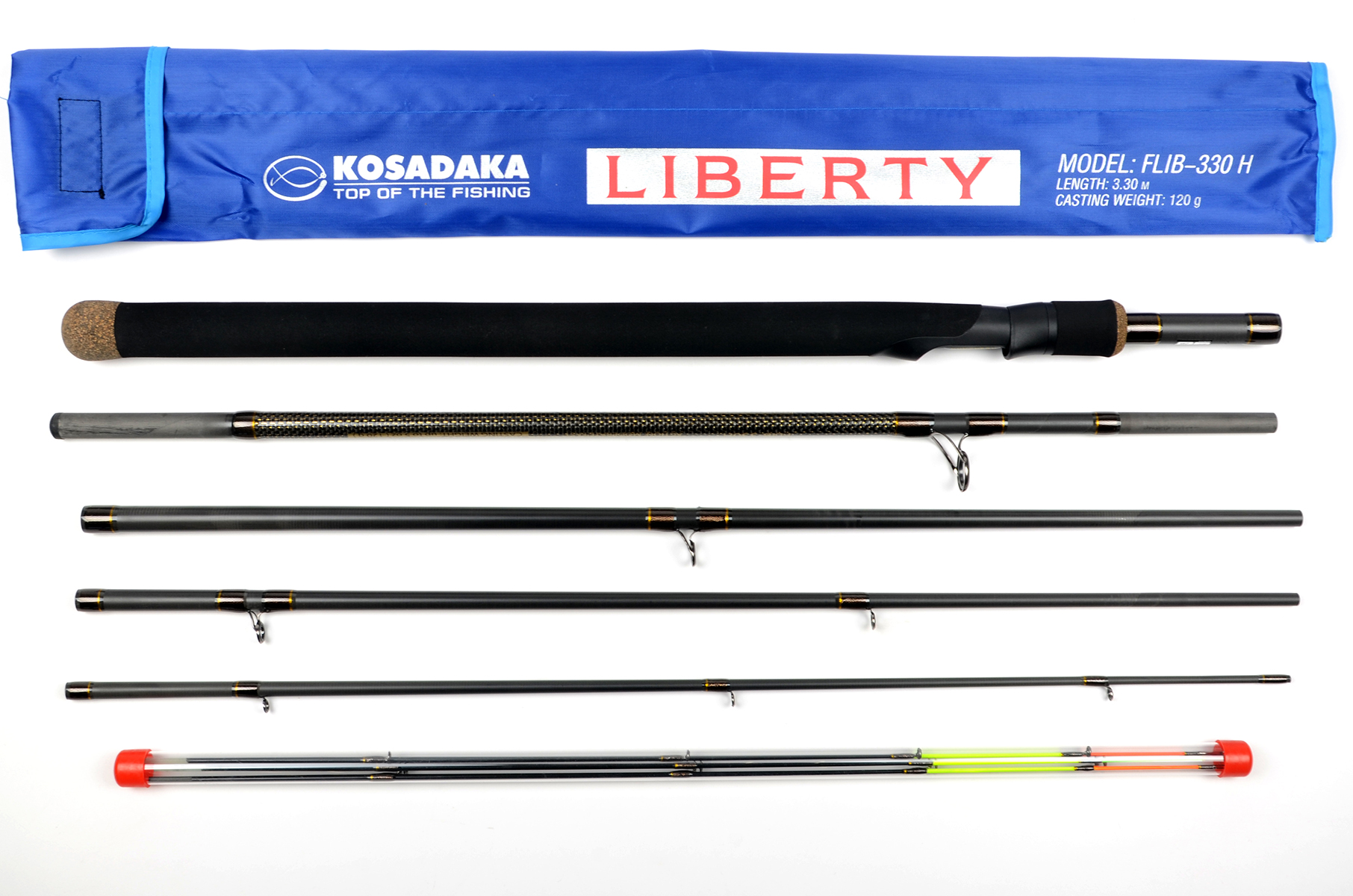 Удилище фидерное Kosadaka Liberty 3.3 м, до 120 гр., 6 секций, 3 вершинки