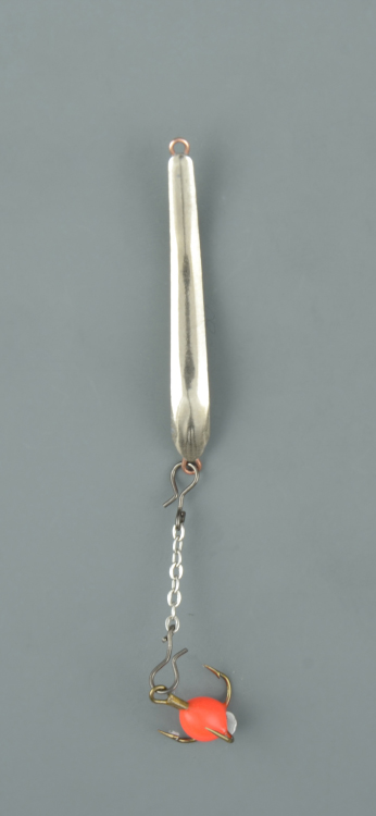 Блесна зимняя Пирс Змейка с чёртиком на цепочке Гвоздик большой нейзильбер (в блистере)