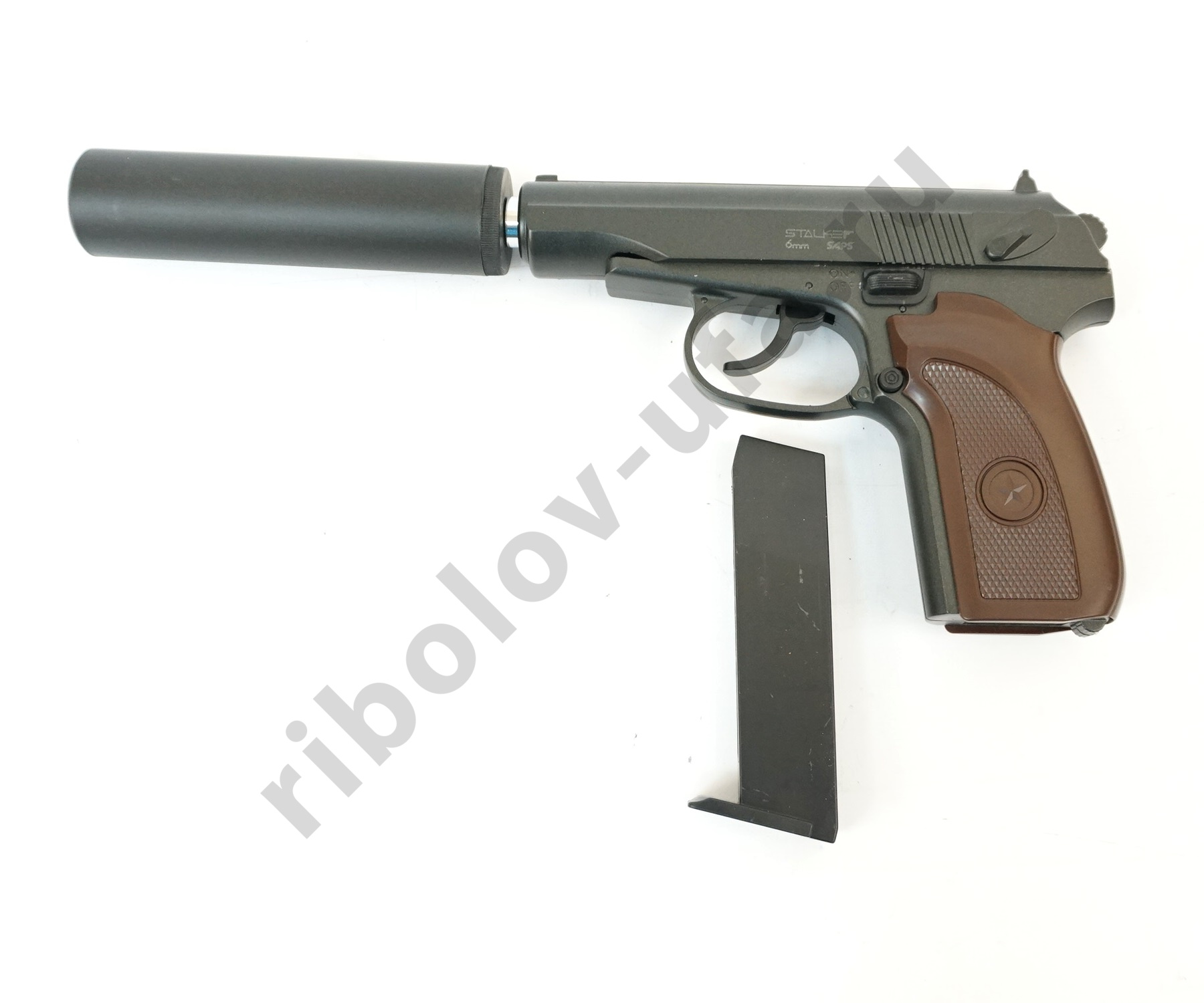 Пистолет пневм. Stalker SAPS Spring, кал 6мм + имитатор ПБС, металл (ПМ)