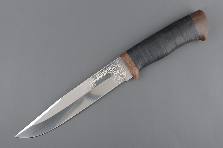 Нож Златоуст (С) Рыбак, рукоять: кожа наборная, текстолит