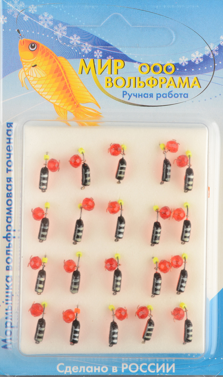 Мормышка Мир Вольфрама Столбик Кристал красный подвесной д. 2,5 мм черно-красный