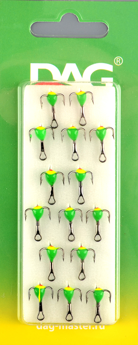 Тройник Dag Master Капля с глазком Зеленый с кр.Mustad №12 UF