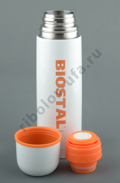 Термос Biostal узкое горло с кноп. цветной белый 0,75л. (NB-750 C-W)