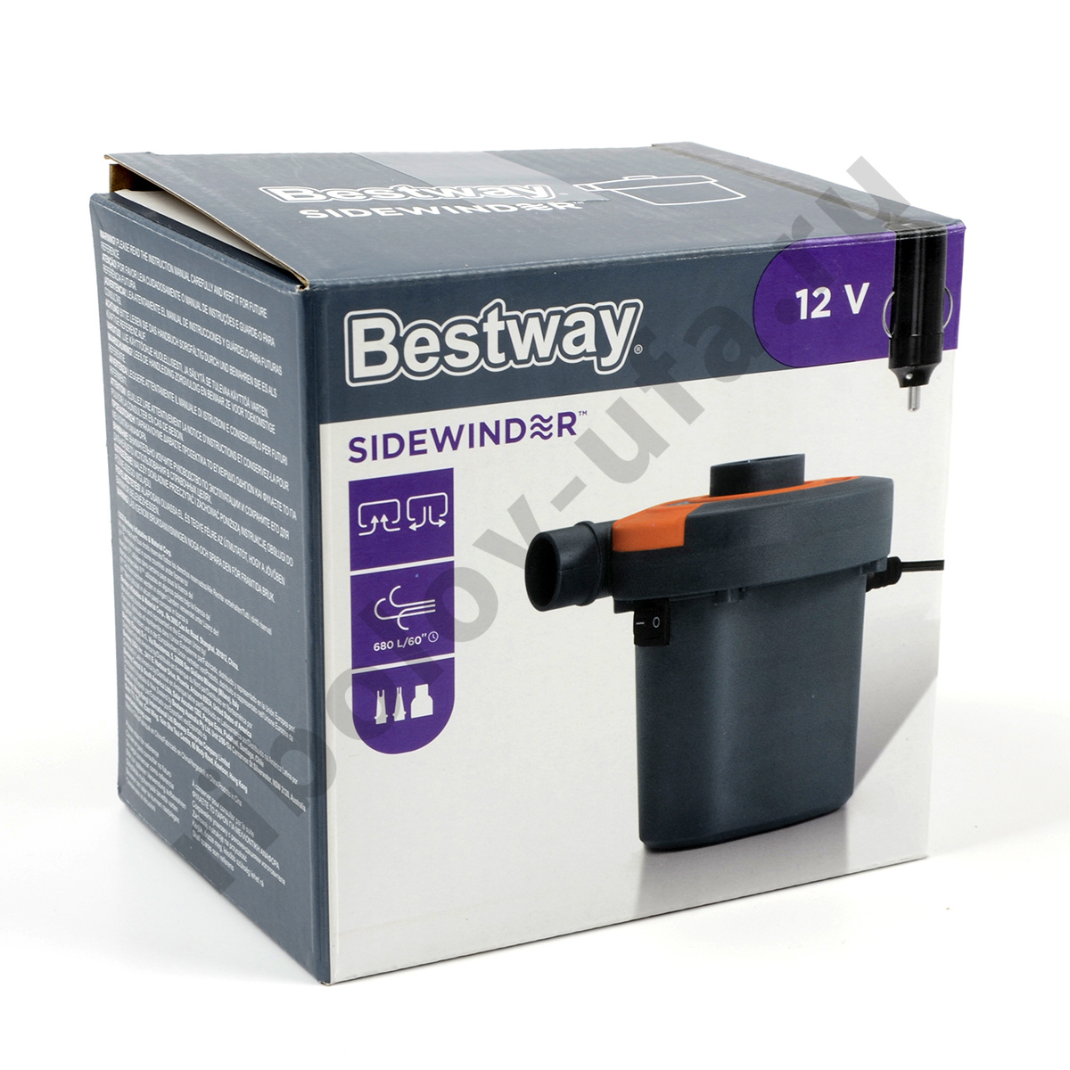 Насос электрический Bestway 12B (от прикуривателя) 680л, 3насадки, надувание/сдувание