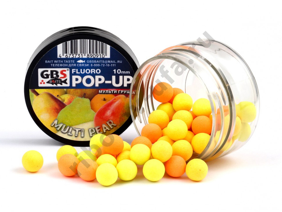 Бойлы GBS Baits Pop-up плавающие 10мм 55гр (банка) Multi Pear груша три цвета