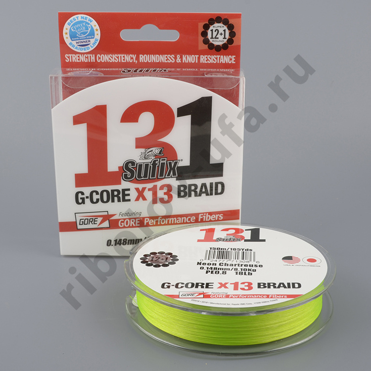 Шнур плетёный Sufix 131 G-Core 13 braid 150 м 12.7 кг 0.205мм ярко-зеленая