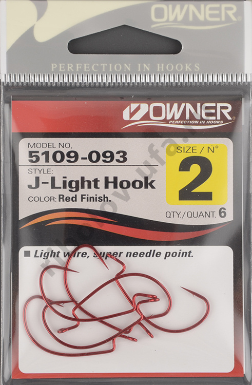 Офсетный крючок Owner 5109 Red №2 J-Light Hook