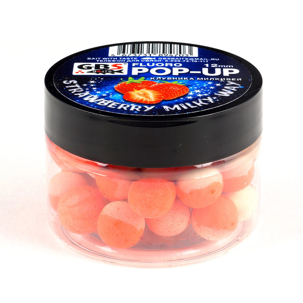 Бойлы GBS Baits Pop-up плавающие 12мм 55гр (банка) Клубника Milky Way Млечный путь