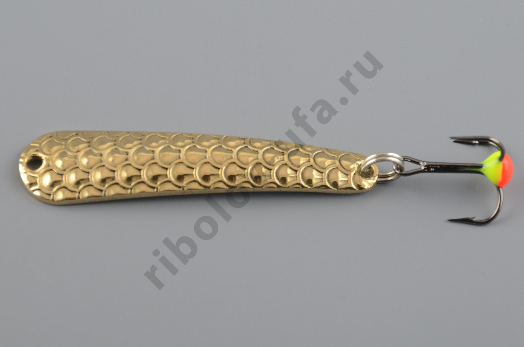 Блесна зимняя Бубнов колеблющаяся Окушок 51 мм 5 гр. жел/бел, латунь, ребр., тр. с каплей