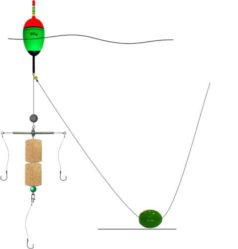 Снасть на толстолобика №15, Т-обр. для 2х таб, 3крючка iseama №15, Eva-поплавок 60гр, груз 40г