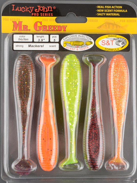 Силиконовая приманка Lucky John Pro Series Mister Greedy 3.9in 9.9см /MIX (5шт/уп)