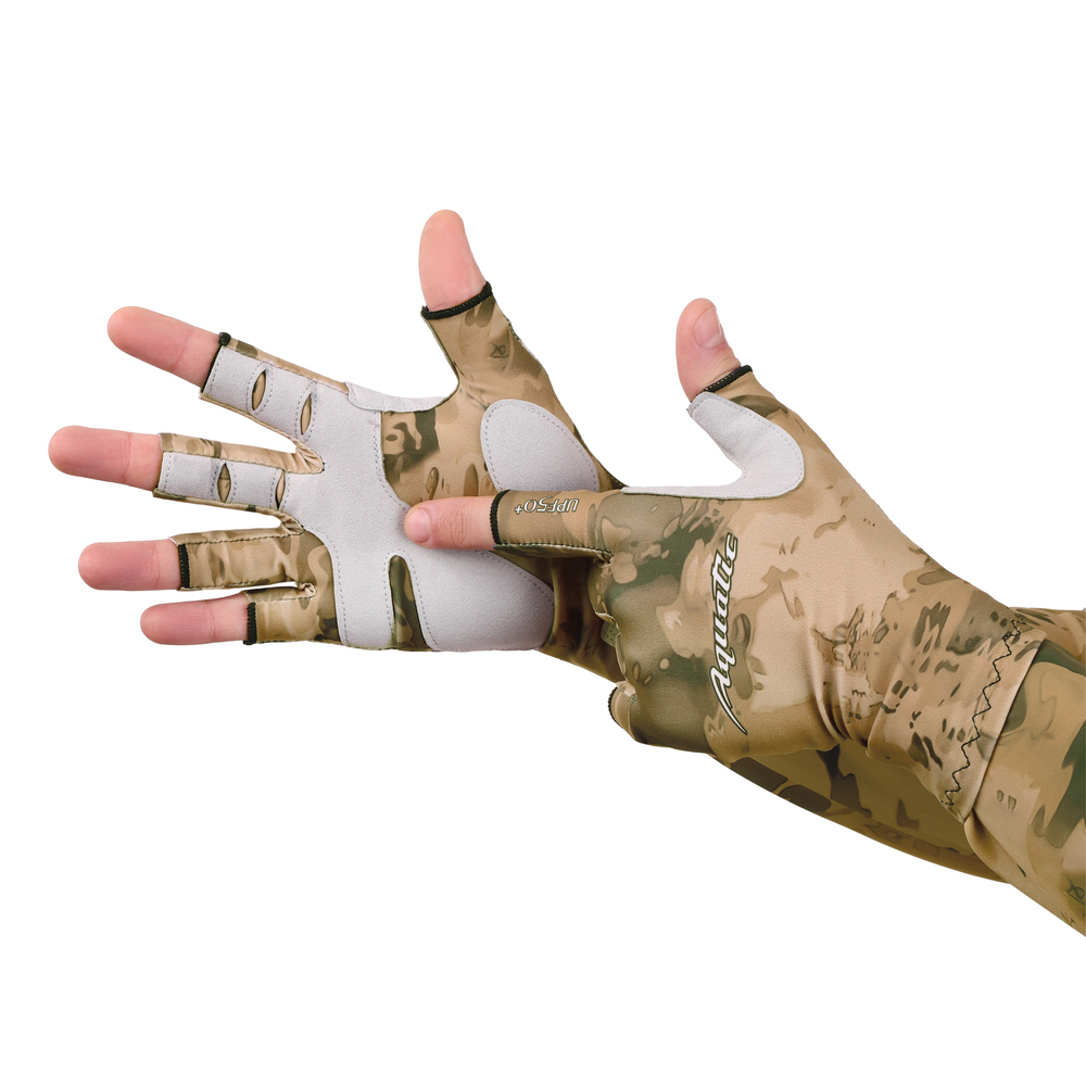 Перчатки Aquatic для рыбалки летние  UPF50+ (цвет: Sand Camo, размер L/XL)