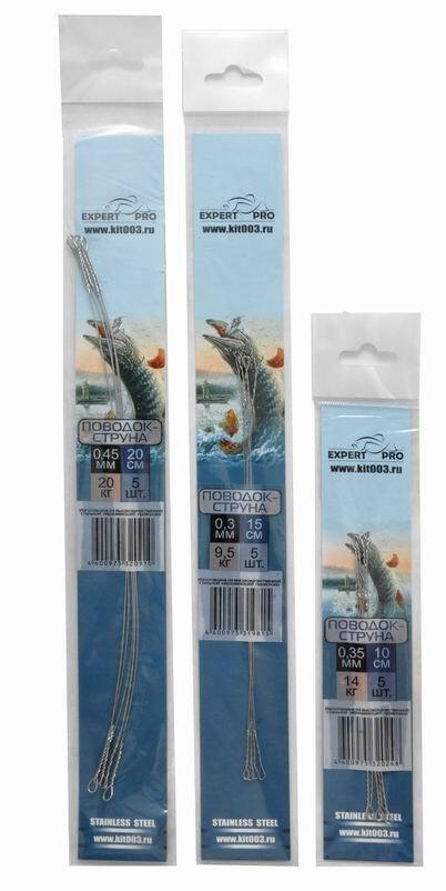 Поводок Струна 0.35мм, 12.5см, 14кг (5шт/уп) Три кита