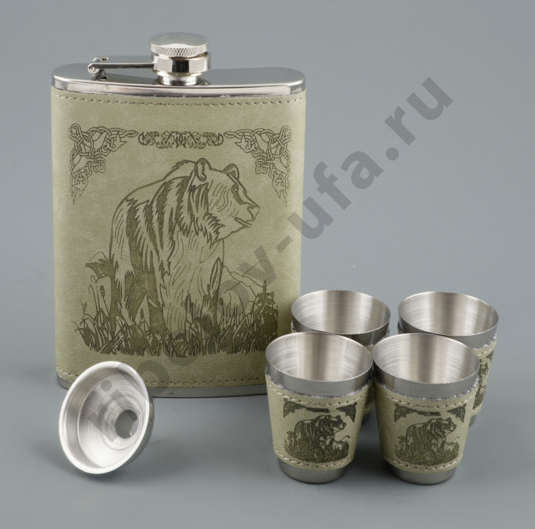 Набор фляжка Медведь 240мл + 4 стопки + воронка А08 Helios