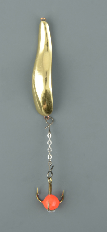 Блесна зимняя Пирс Змейка с чёртиком на цепочке Окуневочка латунь (в блистере)