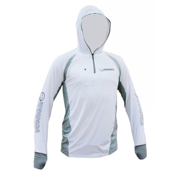 Футболка Kosadaka Ice Silk Sunblock Цв. Белый р. L, UV защита капюшон длинный рукав