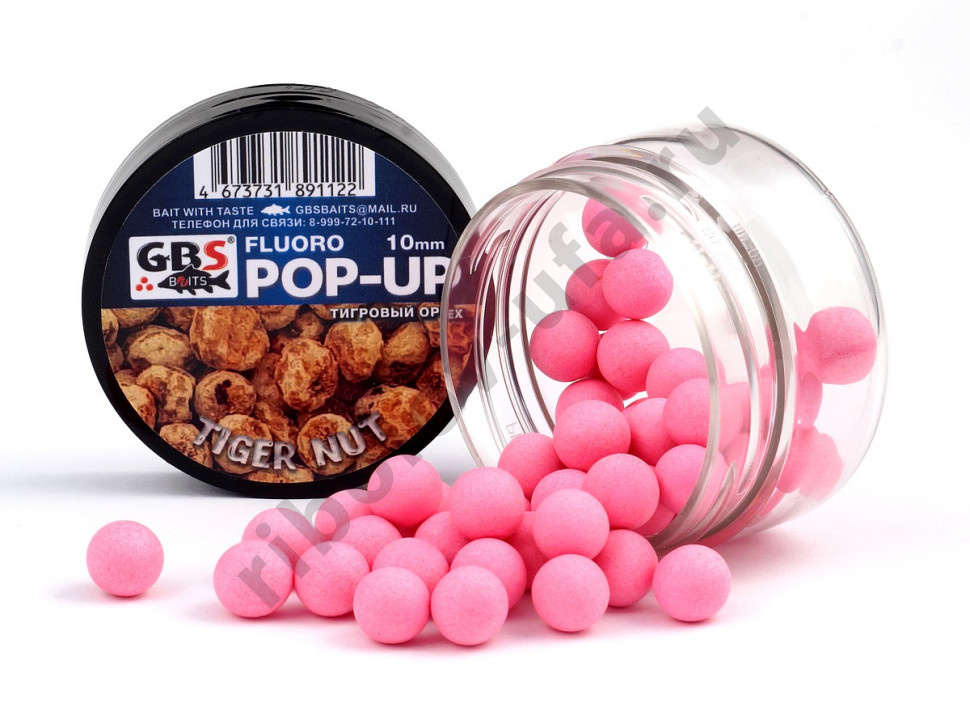 Бойлы GBS Baits Pop-up плавающие 10мм 55гр (банка) Tiger Nut розовый