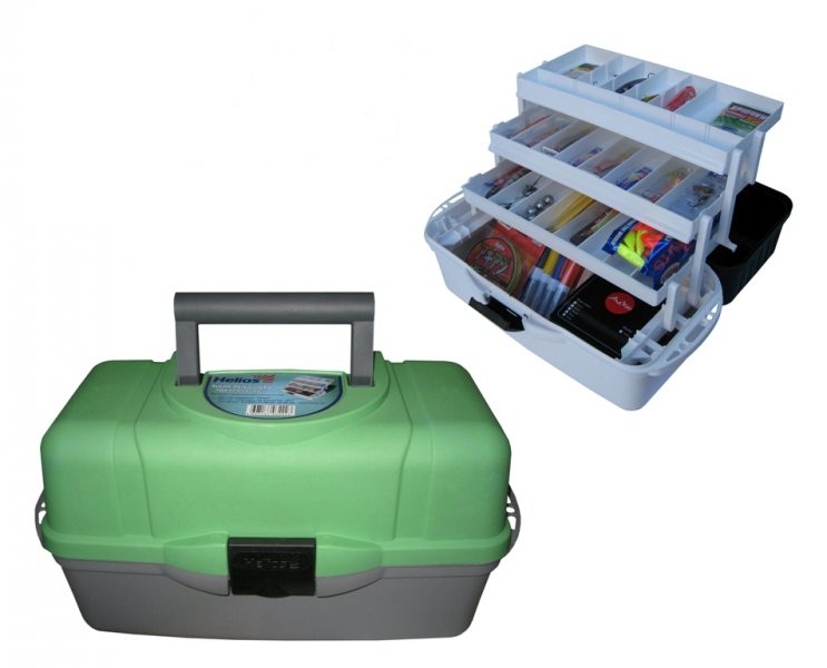 Ящик рыболовный Helios 3-х полочный, цв. зеленый