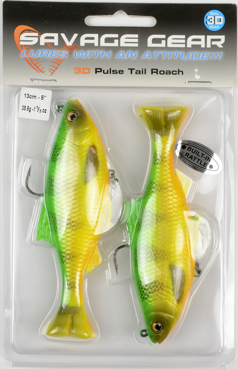 Силиконовая приманка Savage Gear 3D Pulse Tail Roach 13см 38,5гр firetiger (тонущая) 63725