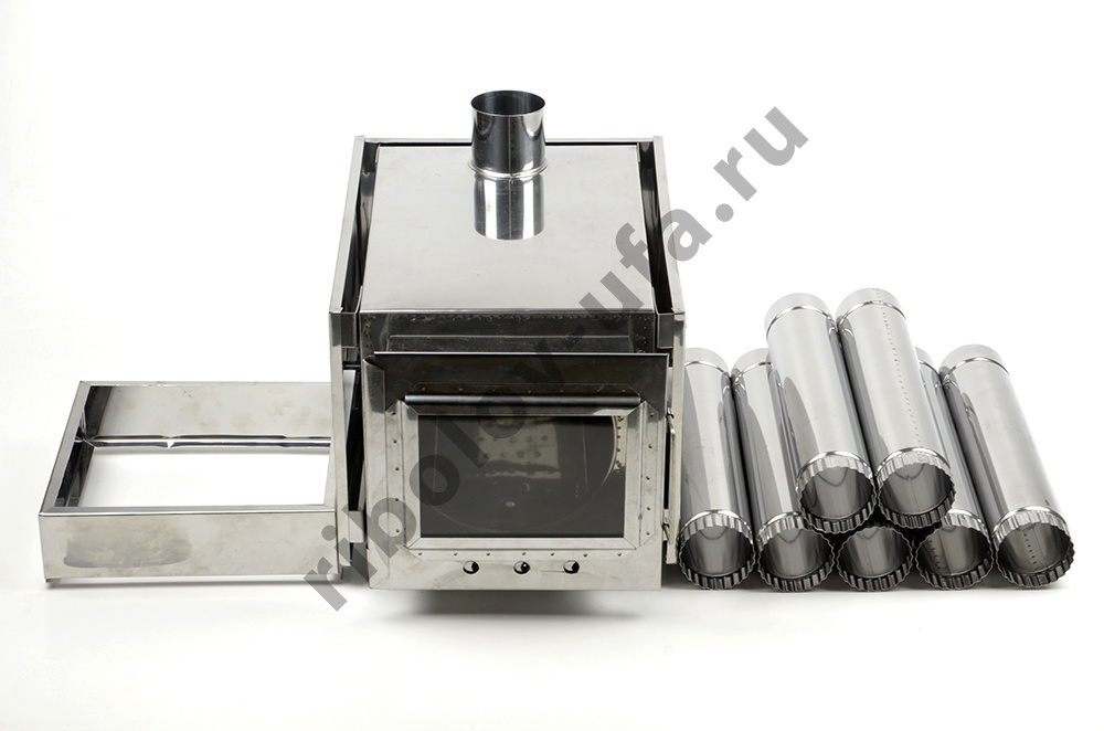 Печь-камин малая Инвент 330*230*230 нерж.сталь 0,8мм со стацин.экранами+короб для камней в сумке