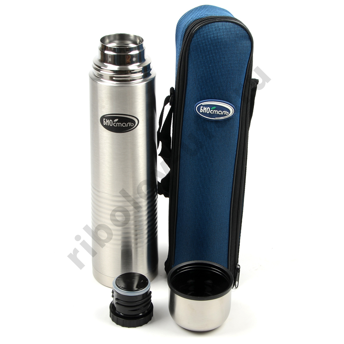 Термос Biostal узкое горло, с кноп.чехол 1.2л. (NB-1200B)