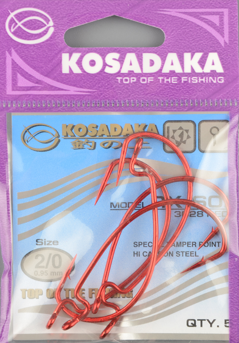 Офсетные крючки Kosadaka RX-Soi Red №2/0 T-0.95 mm L-47 mm