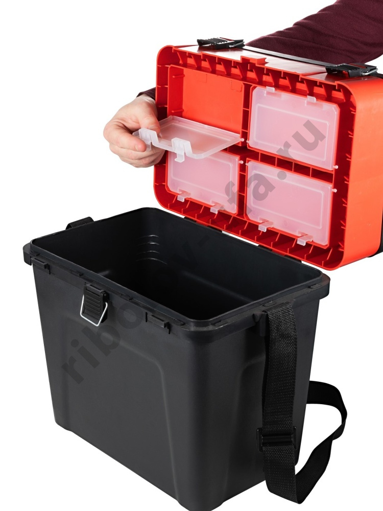 Ящик зимний Три кита 4+4 отделения для приманок 380*360*240 цв.черно-красный