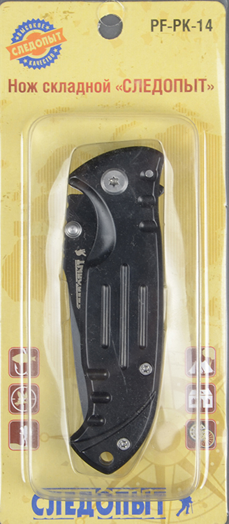 Нож туристический Следопыт, с зажимом, дл.клинка 75мм (на блистере) PF-PK-14