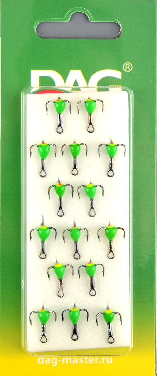 Тройник Dag Master Капля с глазком Зеленый с кр.Mustad №14 UF