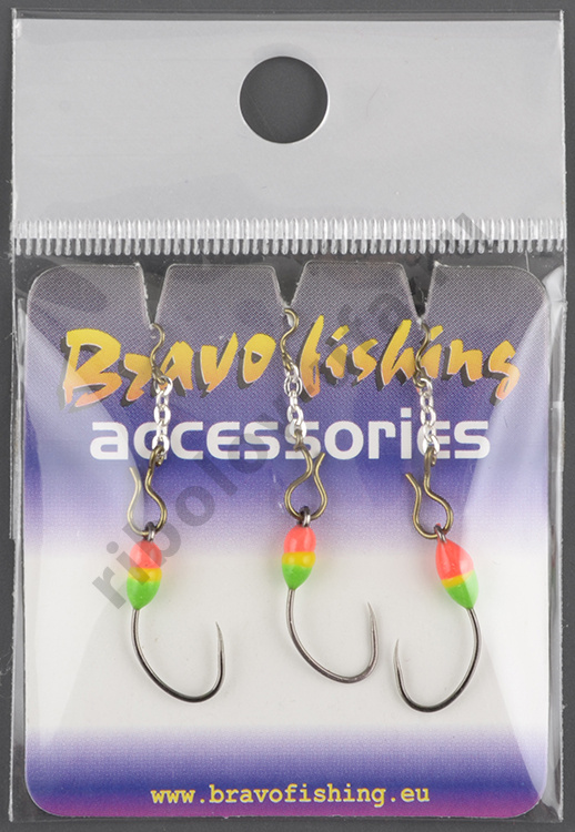 Мормышка вольфрам Bravo Fishing эпоксид. крючок №4 цв.SF на цепочке 2.0см, заст. №2x3 Sil