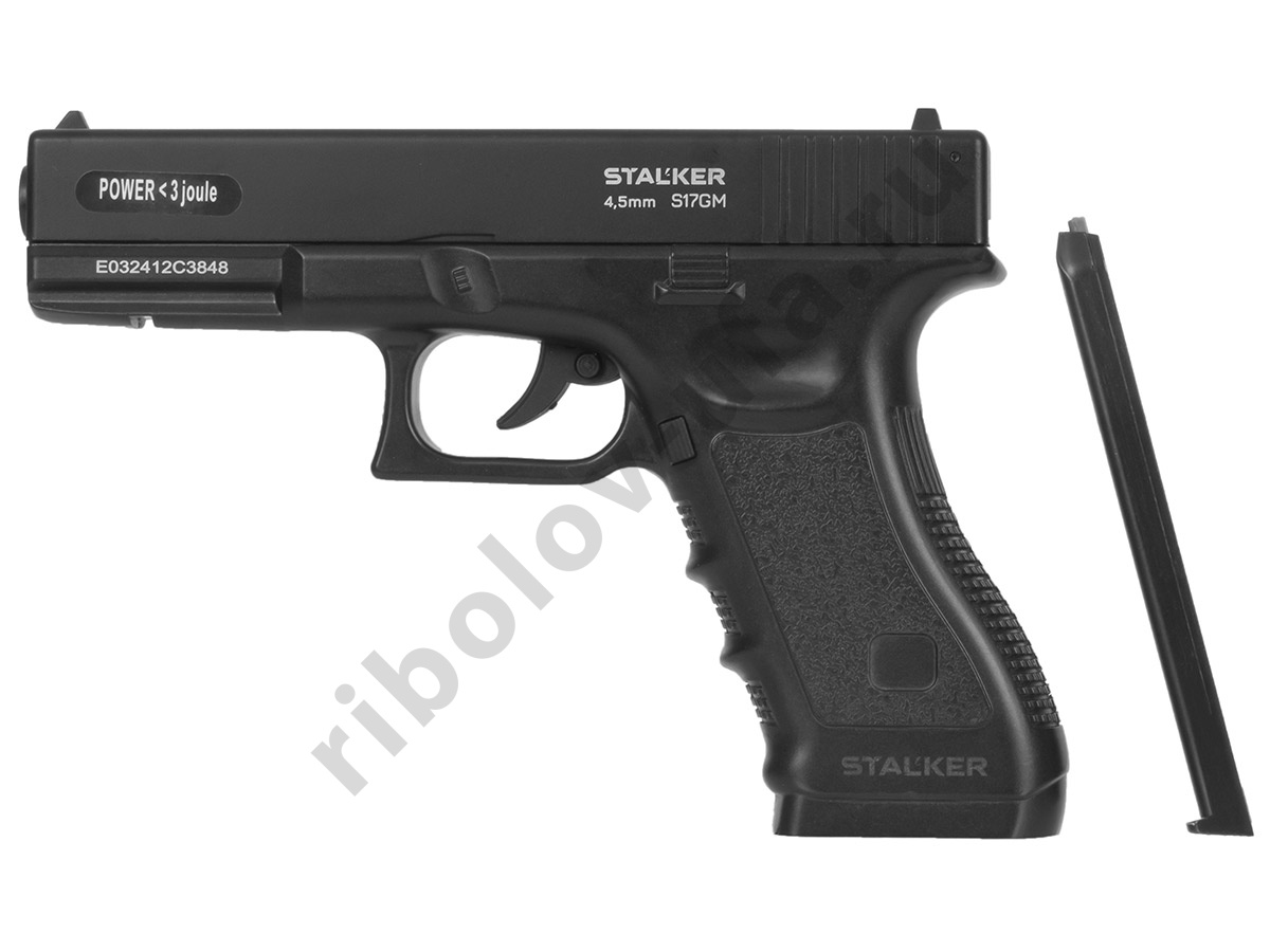 Пистолет пневм. Stalker S17GM (Glock17) к.4,5мм, 12г CO2, металл, 120 м/с, чёрный, 640г 