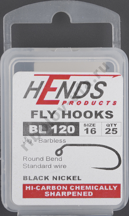 Крючки Hends 120 BL Jig Barbless Black Nickel #16 (25шт/уп)