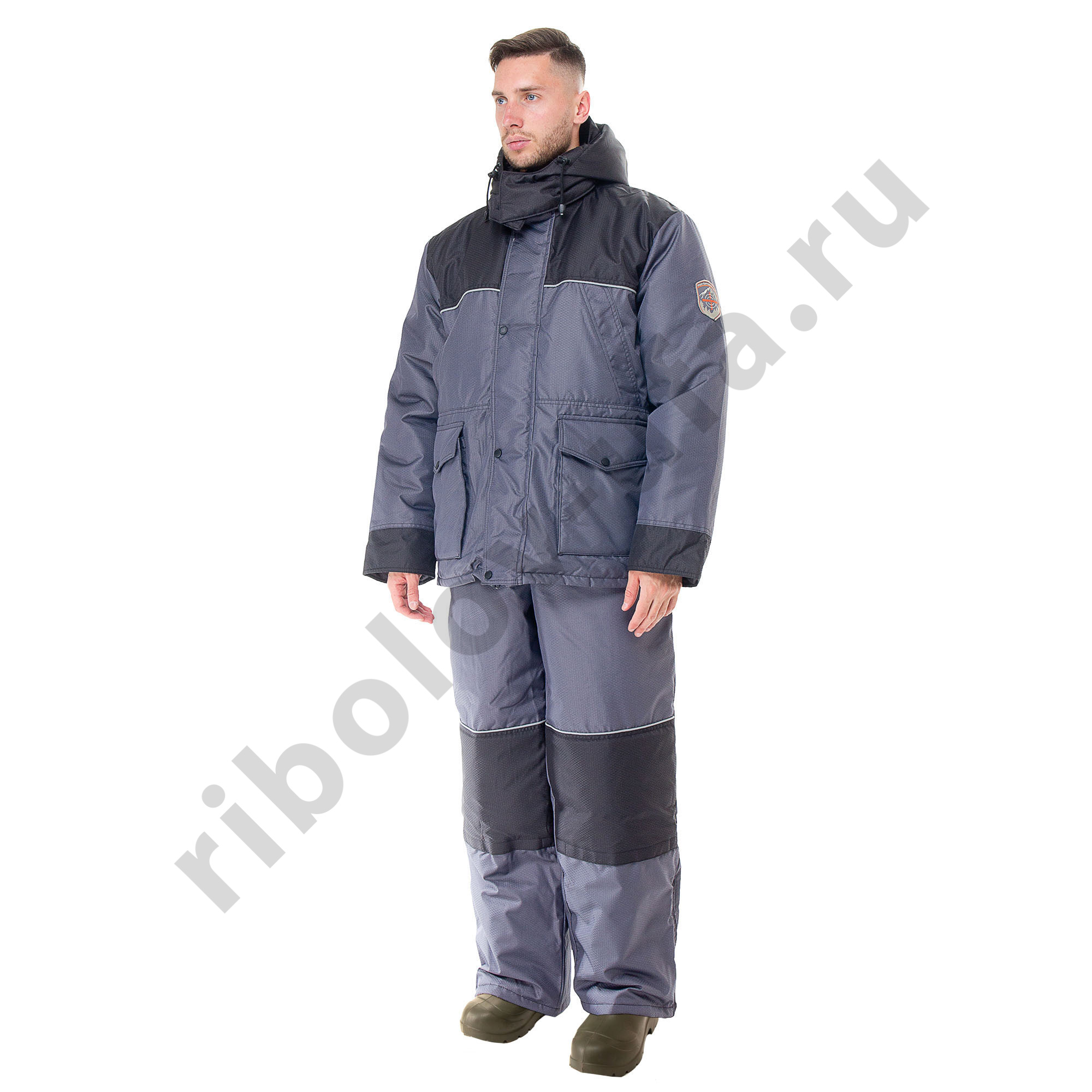 Костюм зимний Huntsman Полюс цв. Серо-Черный тк. Cell со снегоз. гетрами р. 48-50 рост 182-188 (РР)