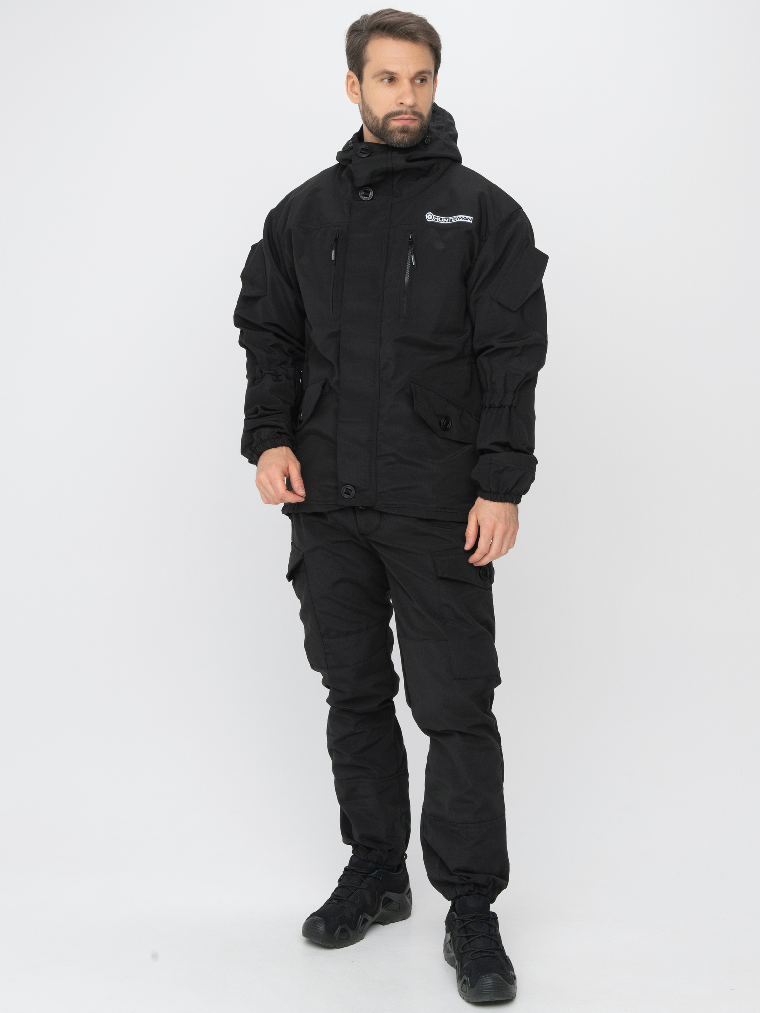 Костюм демисезон. Huntsman Горка-5 цв. Черный ткань Смесовая Рип-Стоп р. 44-46 рост 170-176 на молни