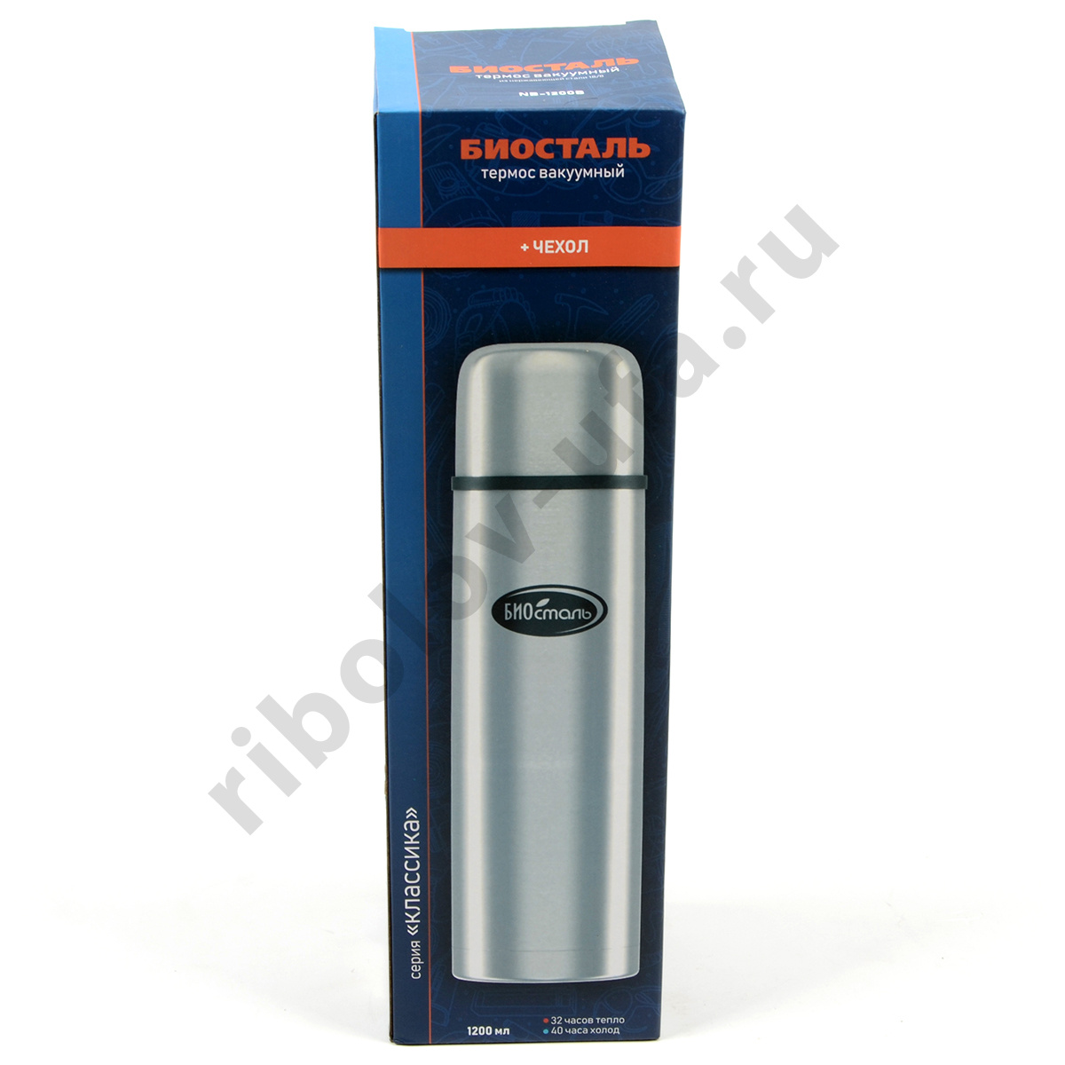 Термос Biostal узкое горло, с кноп.чехол 1.2л. (NB-1200B)