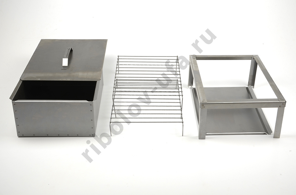 Коптильня двухъярусная Стандарт с поддоном для сбора жира 380х280х170, сталь 0,8 мм с подставкой