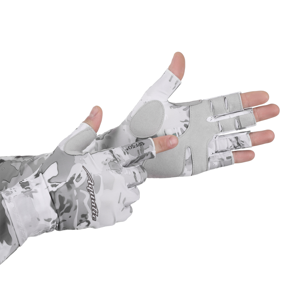Перчатки Aquatic для рыбалки летние  UPF50+ (цвет: White Camo, размер L/XL)