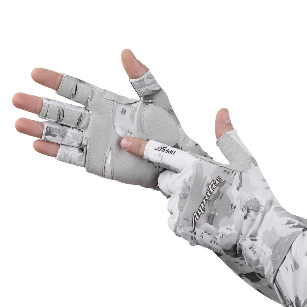Перчатки Aquatic для рыбалки летние  UPF50+ (цвет: White Camo, размер L/XL)