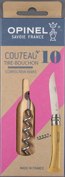 Нож Opinel 10 со штопором, нерж.сталь, бук