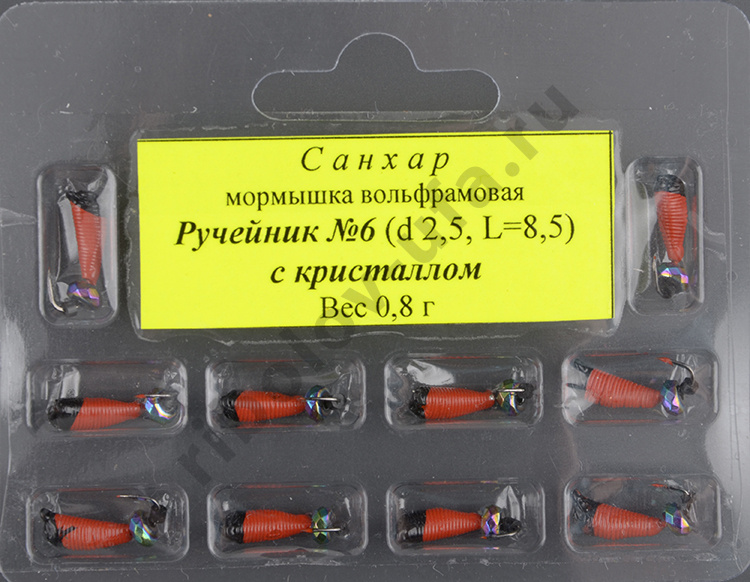 Мормышка вольфрам. Санхар Ручейник №6 кристалл хамелеон,2.5/8.5 мм, 0.8гр красный (10 шт/уп)