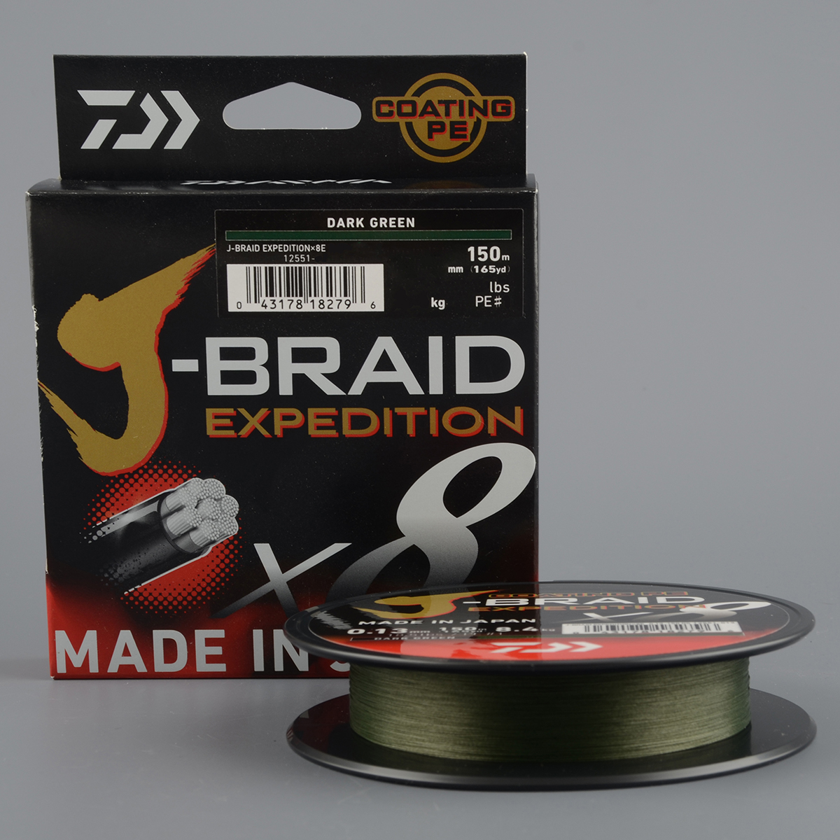Шнур плетеный Daiwa J-Braid Expedition х8E 150м 0,13мм Dark Green