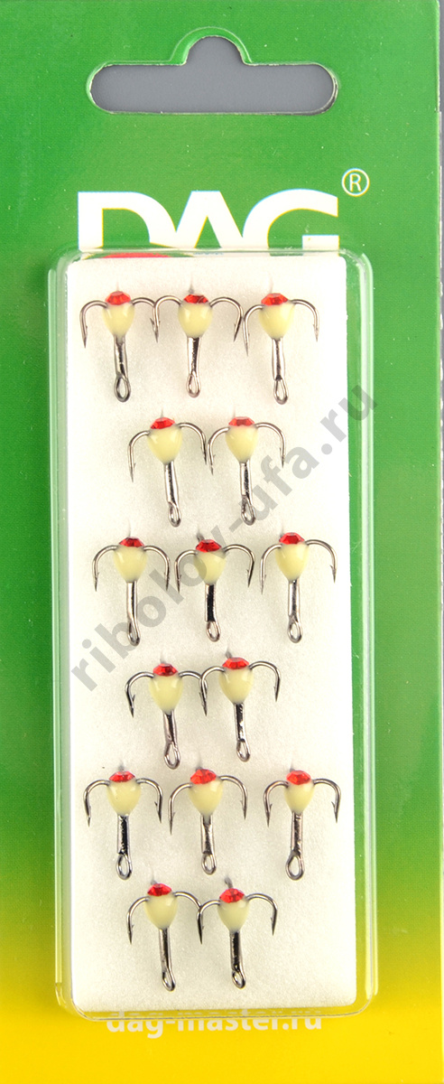 Тройник Dag Master Капля со стразой Белый с кр.Mustad №14 UF