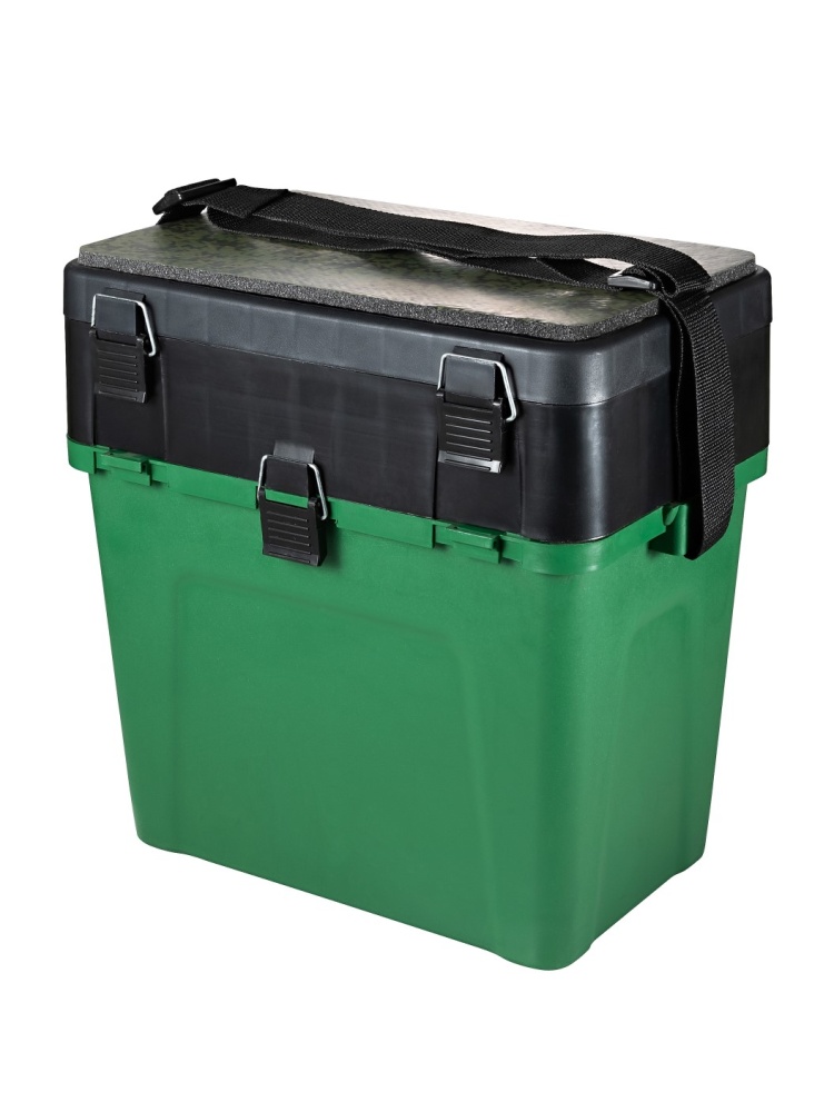 Ящик зимний Три кита 4+4 отделения для приманок большой 380*360*240 цв.зеленый
