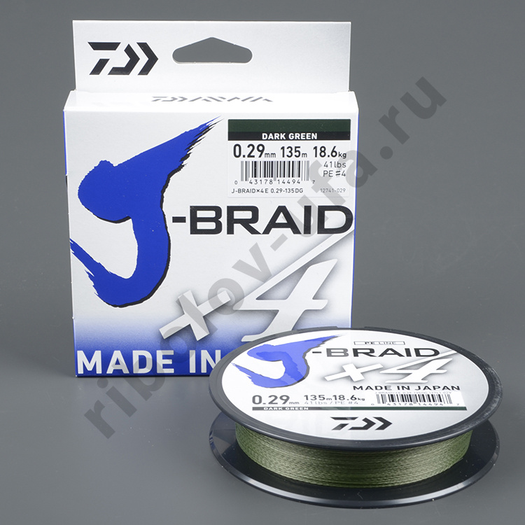 Шнур плетёный Daiwa J-Braid X4 135м зеленая 0,33мм 